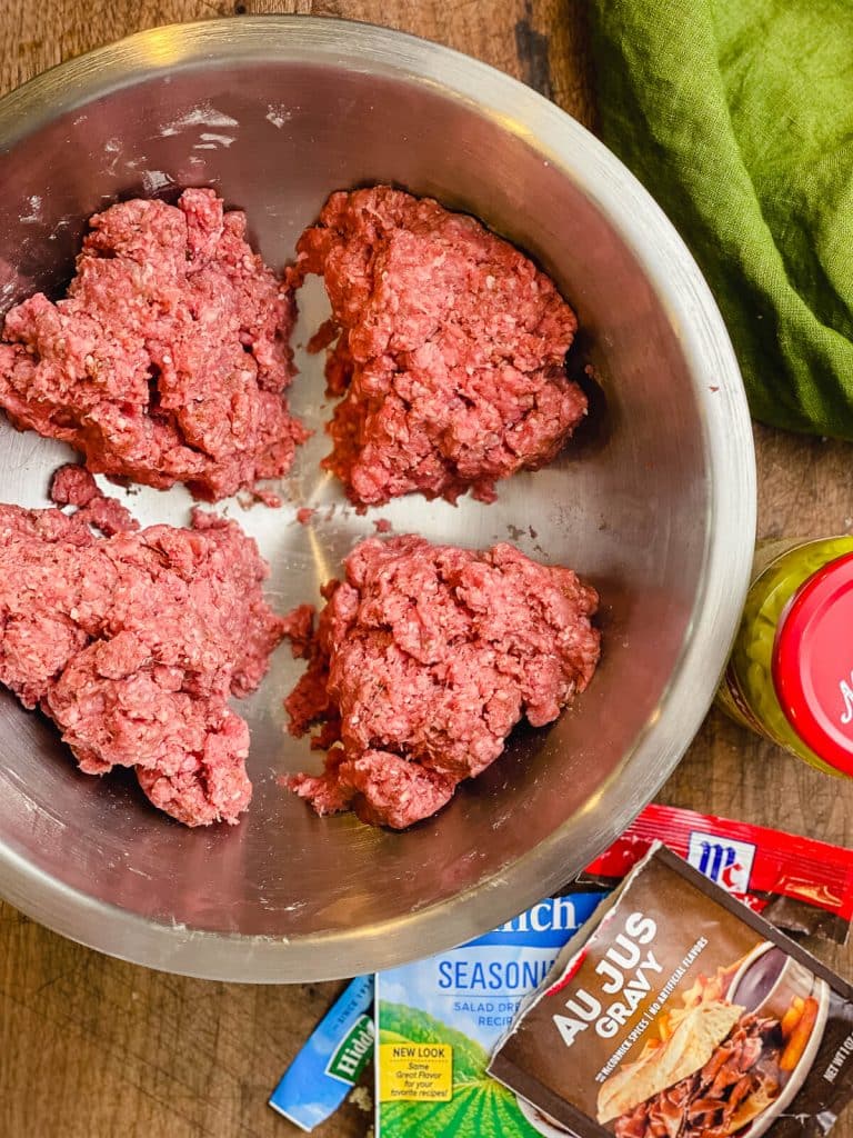 dividing ground beef for Hamburger Recipe